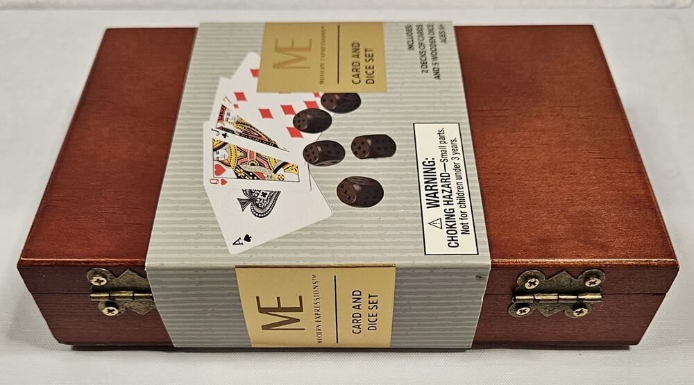 Modern Expressions Card & Dice Set Wooden Box 2 Decks 5 Dice. New